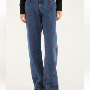 FARM Rio Blue Jeans with Red Floral Embroidery